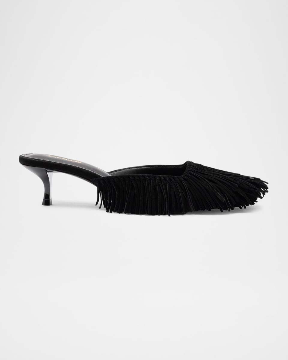 Sienna Suede Fringe Kitten Mules